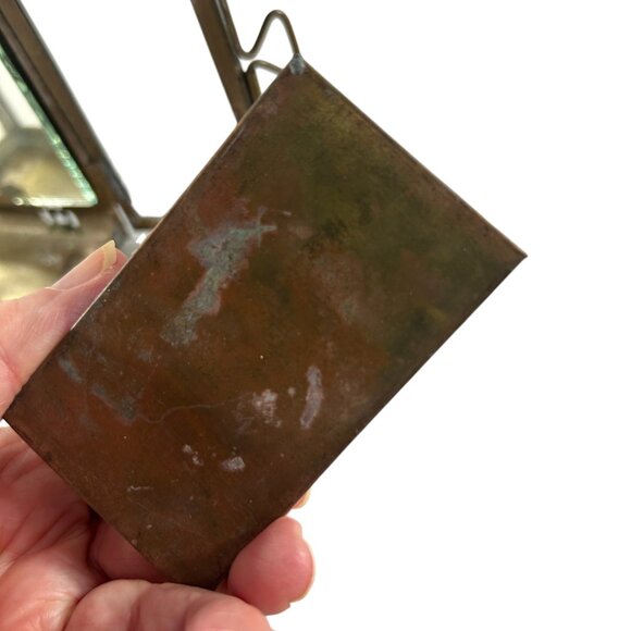 Vintage Brass Glass Panel Lamp Lantern Mirror 6" Tall Handle Primitive NO Wick - Picture 10 of 12